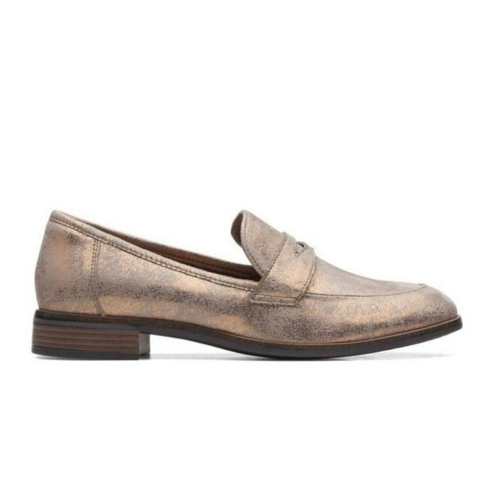 Clarks Juliet Lora Metallic Copper Bronze Penny Loafers Womens 6